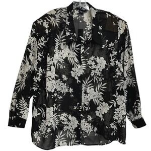 Venezia Jeans Blouse Womens‎ Black White Floral Sheer Flowy Lightweight 26/28